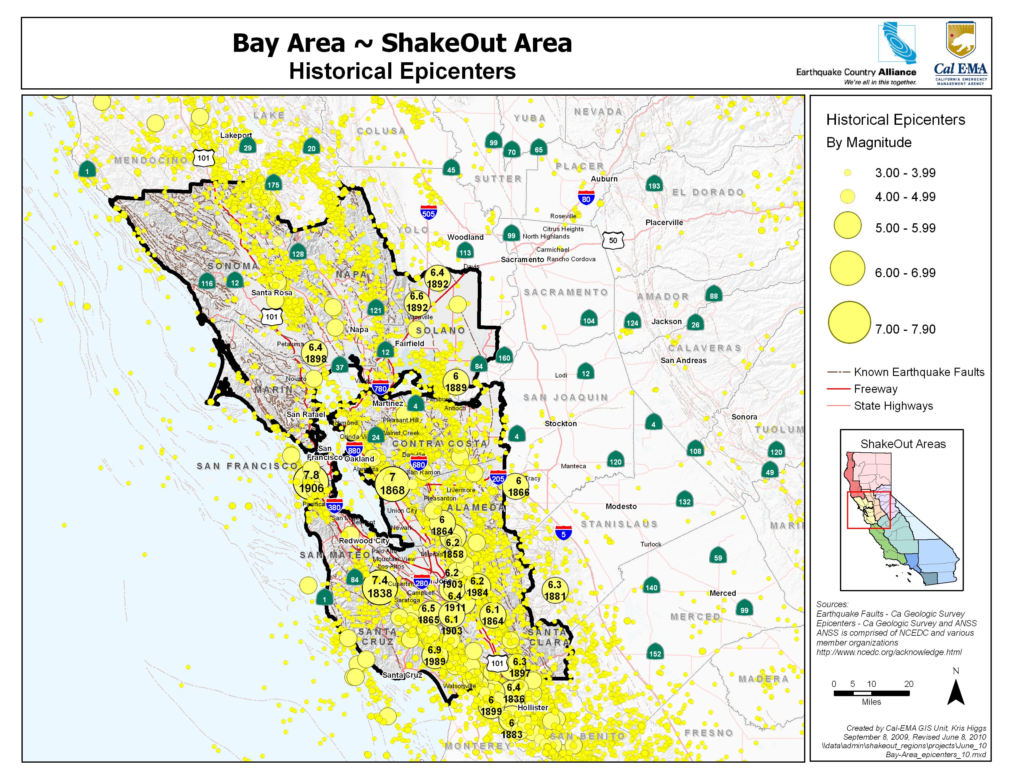 Bay Area Epicenters Map 