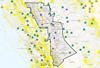  Central Valley (Delta) Area Epicenters and Faults