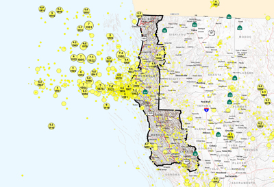 North Coast Area Epicenters and Faults