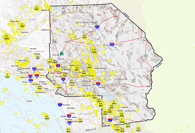 Southern California (East) Area Epicenters and Faults