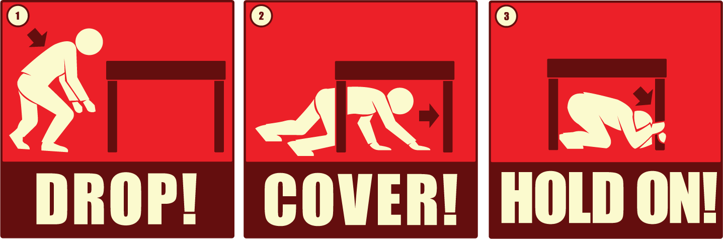 "drop cover and hold on.