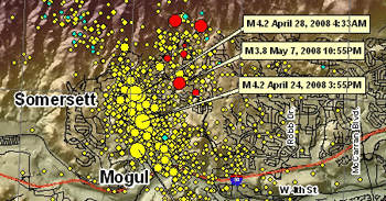 Notable Earthquakes in Nevada map