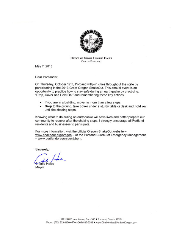 Portland Mayor Letter