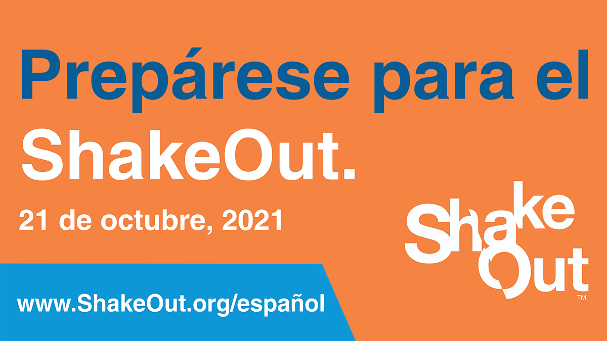 Gráfico promocional para ShakeOut el 20 de octubre de 2022 que dice 'Prepárese para ShakeOut.'